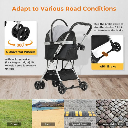 VIAGDO Pet Stroller Premium 3in1 For Medium Small Dogs Cats